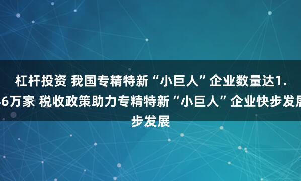 杠杆投资 我国专精特新“小巨人”企业数量达1.46万家 税收政策助力专精特新“小巨人”企业快步发展