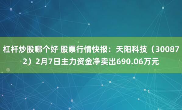 杠杆炒股哪个好 股票行情快报：天阳科技（300872）2月7日主力资金净卖出690.06万元