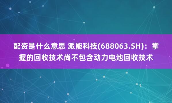 配资是什么意思 派能科技(688063.SH)：掌握的回收技术尚不包含动力电池回收技术