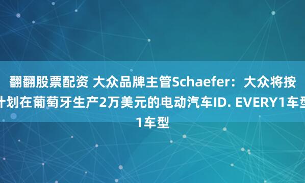 翻翻股票配资 大众品牌主管Schaefer：大众将按计划在葡萄牙生产2万美元的电动汽车ID. EVERY1车型